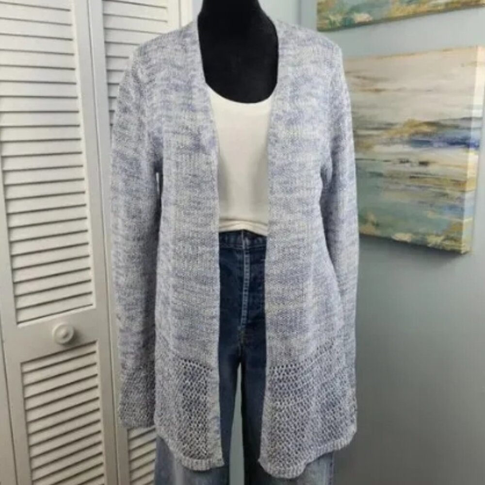 Tahari Light Blue Heathered Open-Front Cardigan Size L